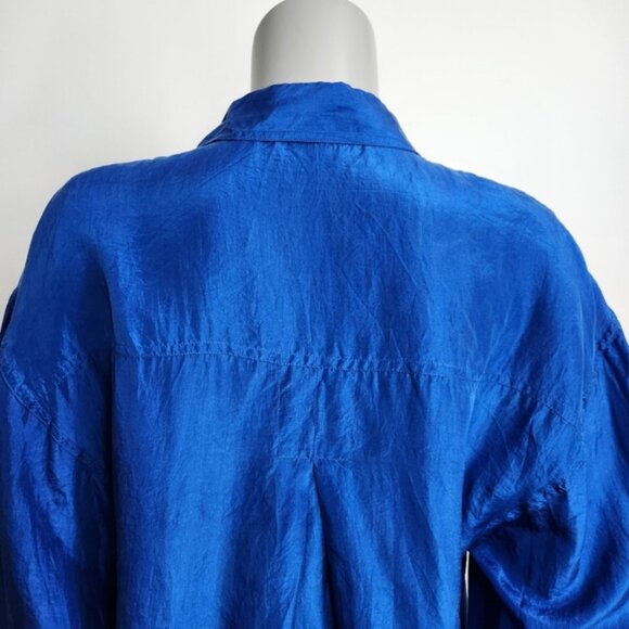 Vintage Express Irridescent Blue 100% Silk Button Down Shirt Size XS - Picture 9 of 14